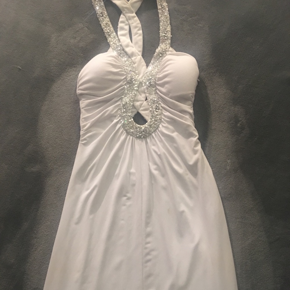 White Sequins Prom Gown
